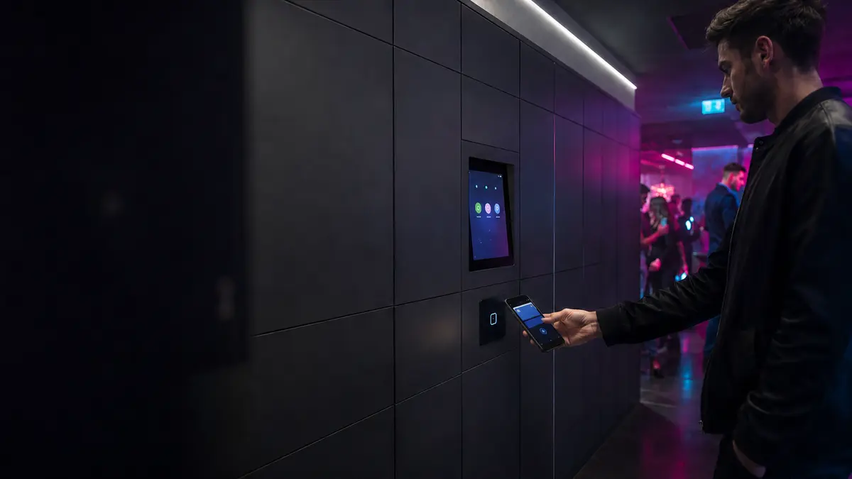 Keyless smart rental lockers in a modern nightlife venue